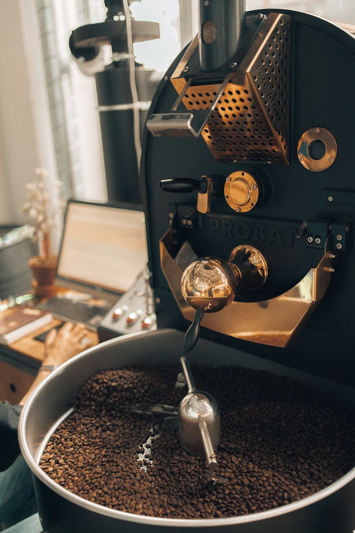 A Coffee Roasting Machine in a Factory